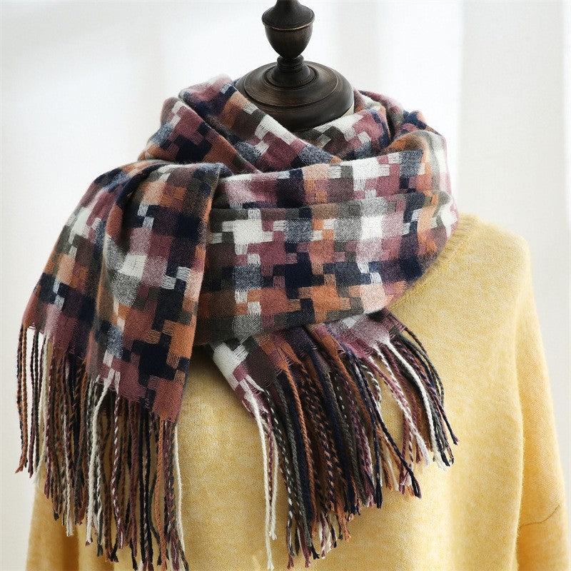 Fashion Mid-Length Imitated Cashmere Tassled Shawl Scarf