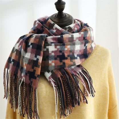 Fashion Mid-Length Imitated Cashmere Tassled Shawl Scarf