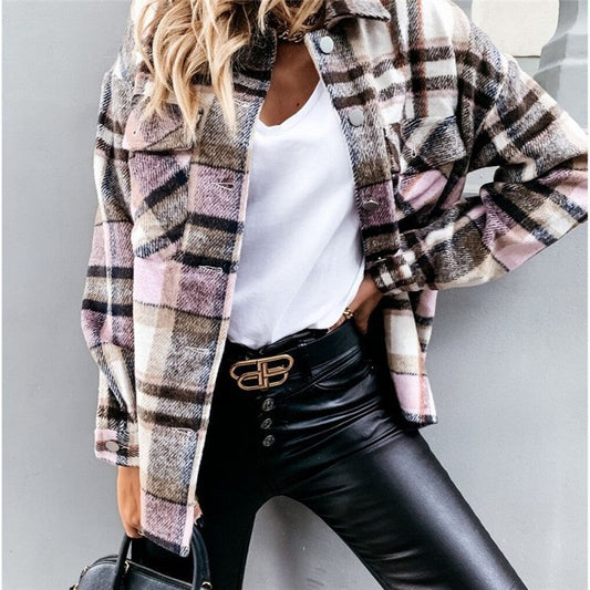 Woolen Long Sleeve Plaid Shirt