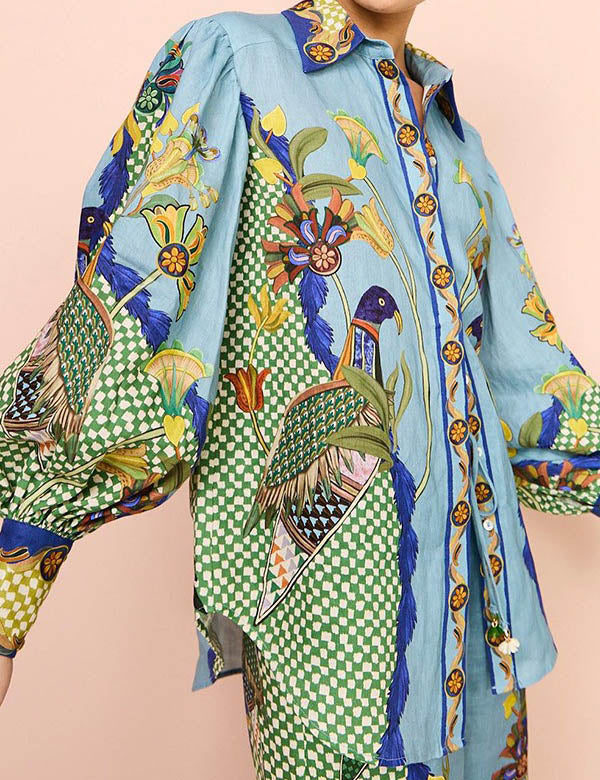 Animal Print Puff Sleeve Tie Vacation Set