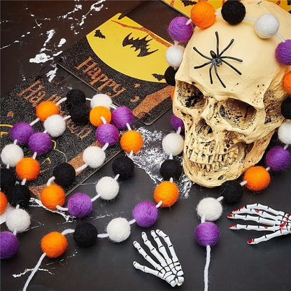 2M 24PCS Colorful Felt Pompoms Pendant Hanging Garland Halloween Decoration