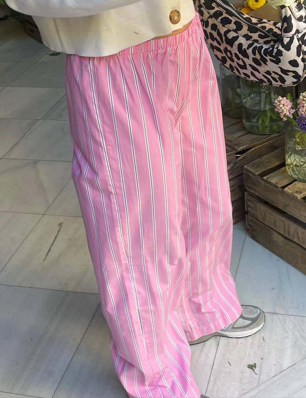 Striped Wide-Leg Elastic Waist Casual Pants