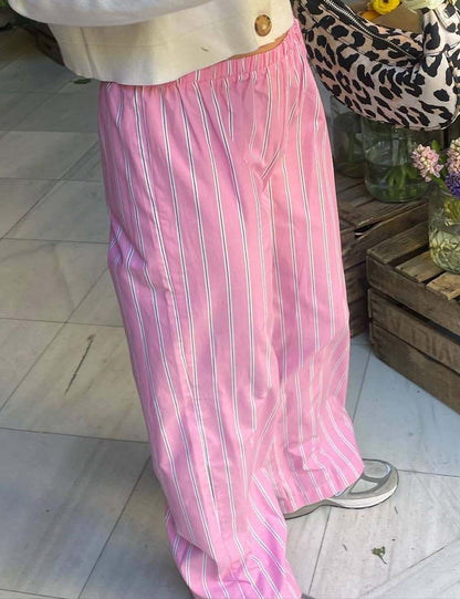 Striped Wide-Leg Elastic Waist Casual Pants