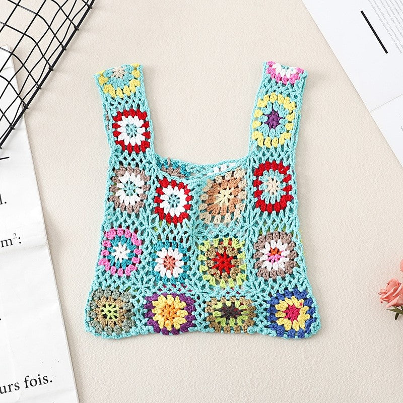 Crochet Knitted Flower Casual Handbag