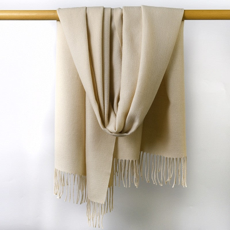 Solid Color Fringed Warm Scarf