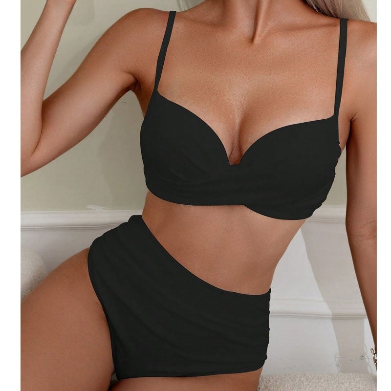 Solid Steel Wire High Waist Bikini