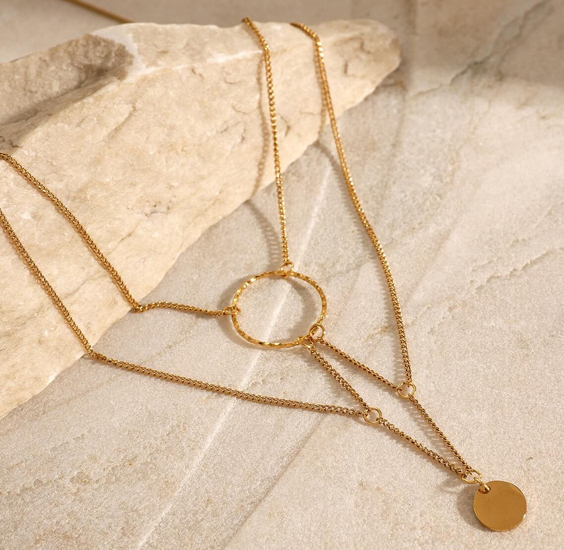 Elegant Layering Round Pendant Choker Necklace