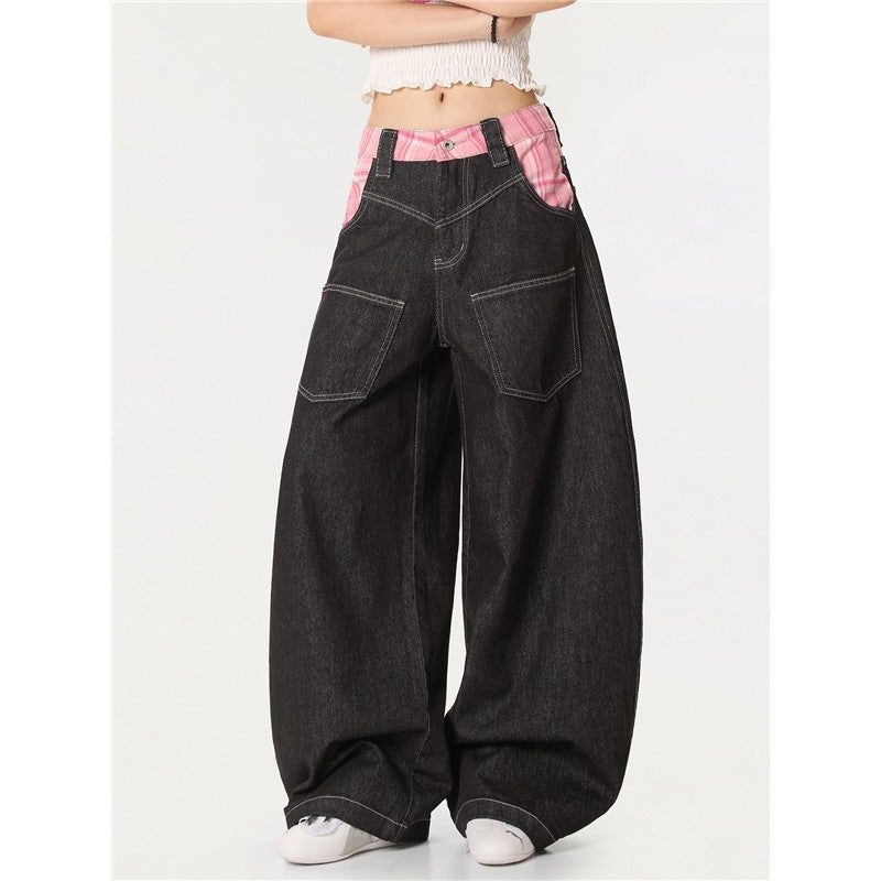 Pink Plaid Patchwork Bowie Jeans