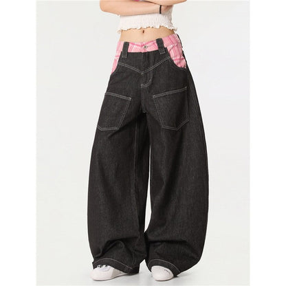 Pink Plaid Patchwork Bowie Jeans