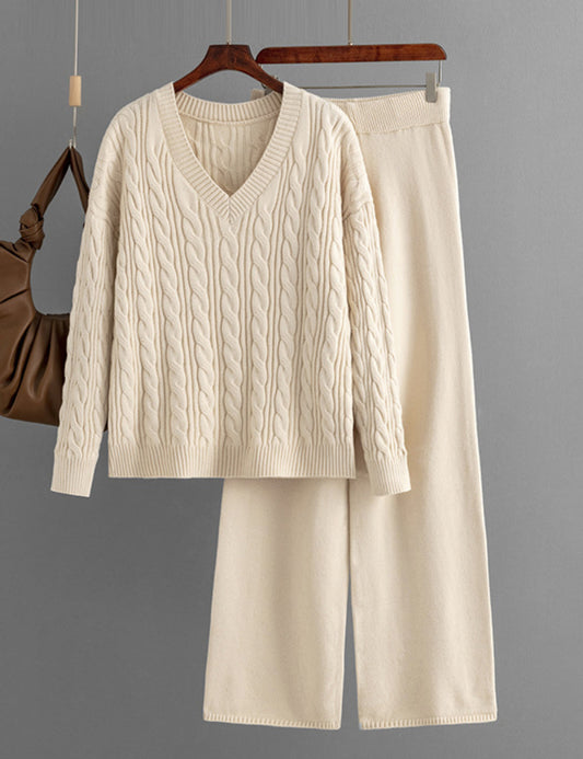 2+ Loose Twist V-Neck Knit Sets