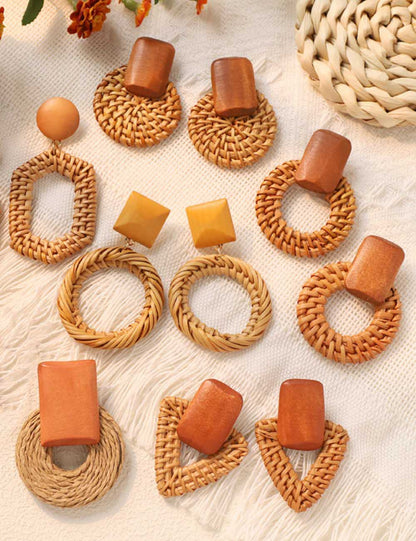 Bohemian Beach Vintage Woven Straw Earrings