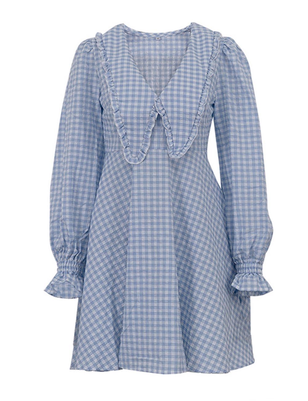 Elegant Plaid Long Sleeve A-Line Dress