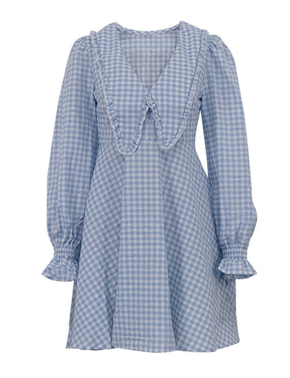 Elegant Plaid Long Sleeve A-Line Dress