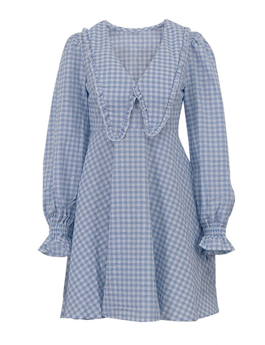 Elegant Plaid Long Sleeve A-Line Dress
