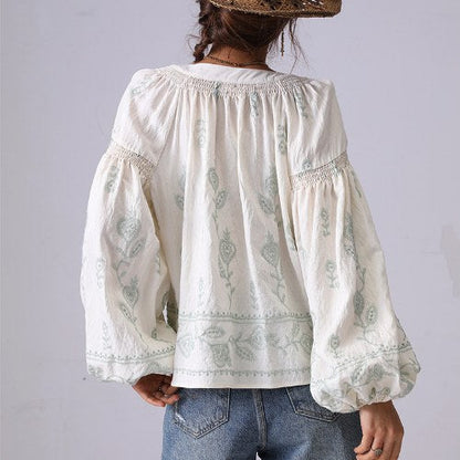 Floral Embroidered Loose Button Shirt