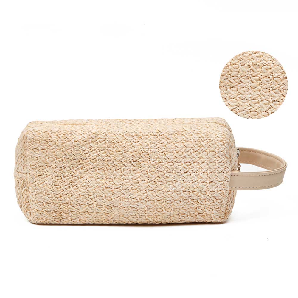 Solid Color Straw Weave Makeup Bag