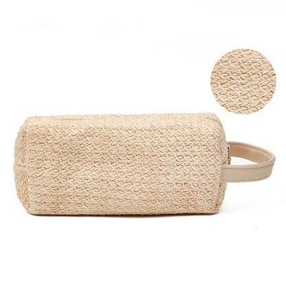 Solid Color Straw Weave Makeup Bag