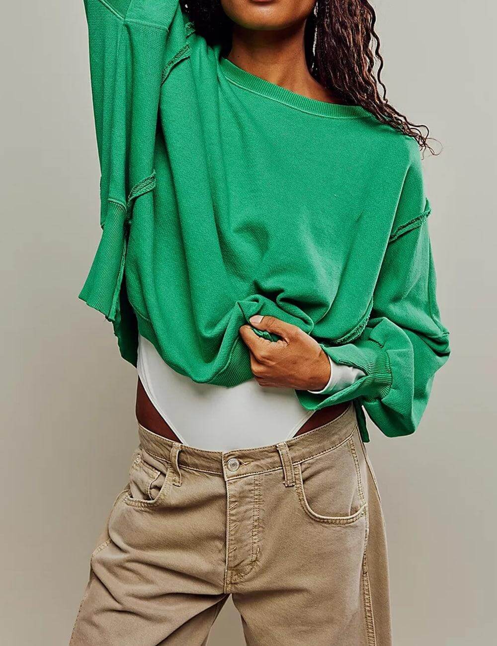 Solid Color Round Neck Split Hoodies