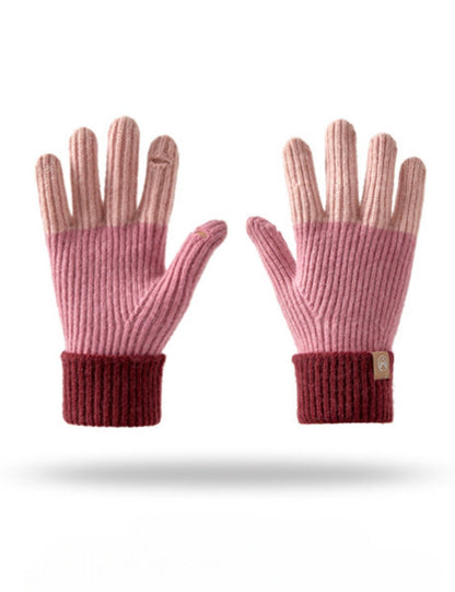Splicing Color Block Ribbed Knit Gloves