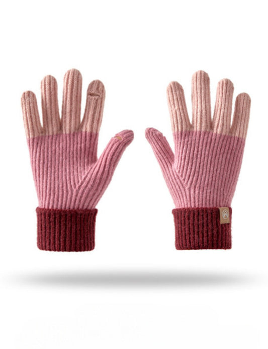 Splicing Color Block Ribbed Knit Gloves