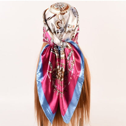 Satin Vintage Printed Square Head Scarf