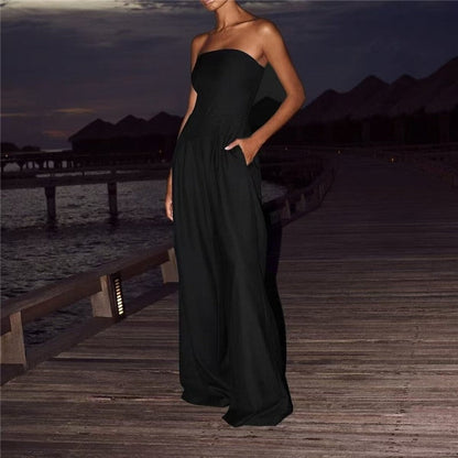 Solid Color Strapless Jumpsuit