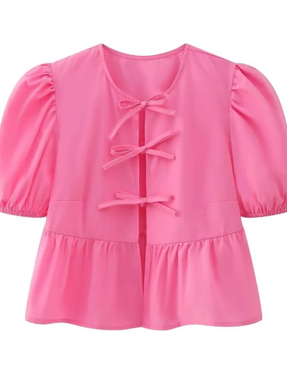 Cute Tie Front Round Neck Pullover Top