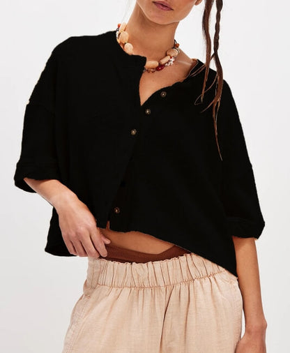 Loose Midi Sleeves Button Down Knit Tops