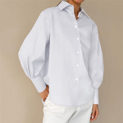 Contrast Color Lapel Long Sleeve Single Breasted Blouse