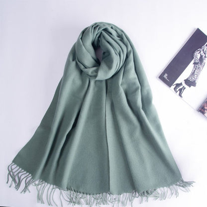 Solid Color Fringed Warm Scarf