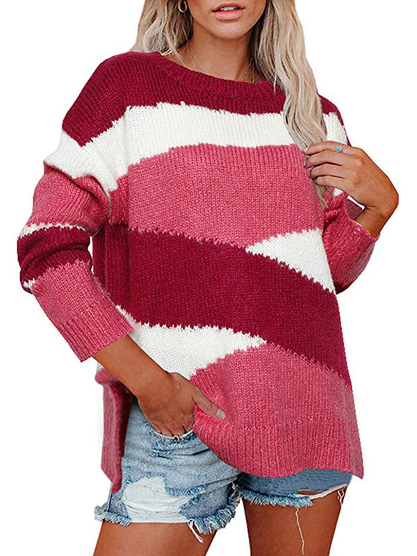 Irregularity Striped Long Sleeves Sweater Tops