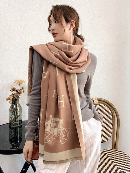 Printed Contrast Color Imitation Cashmere Shawl Scarf