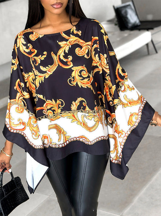 Batwing Sleeves Loose Printed Round-Neck T-Shirts Tops