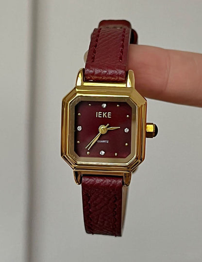 Vintage Octagonal Gold Case Leather Wrist Watch