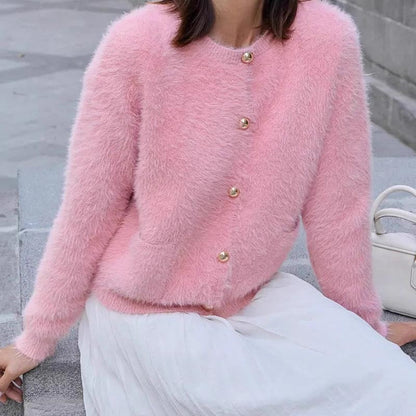 Soft Fuzzy Solid Color Long Sleeve Sweater