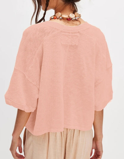 Loose Midi Sleeves Button Down Knit Tops