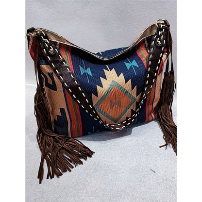 Ethnic Pattern Tassel Shoulder Bag