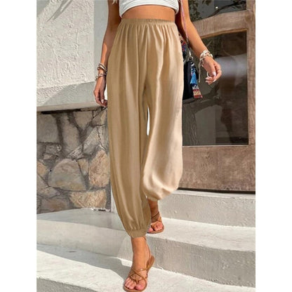 Elastic Waist Solid Color Baggy Pants