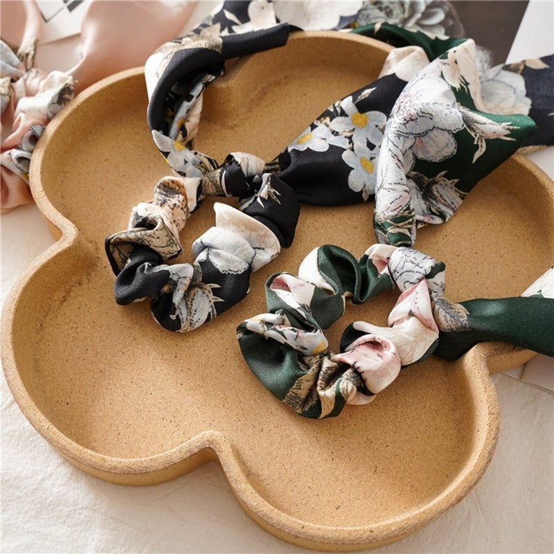 Floral Ribbon Scarf Pony Scrunchie