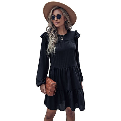 Long Sleeve Black Loose Hepburn Style Dress