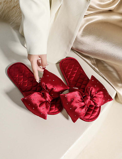 Rhinestone Bow Knot Solid Color Home Slippers