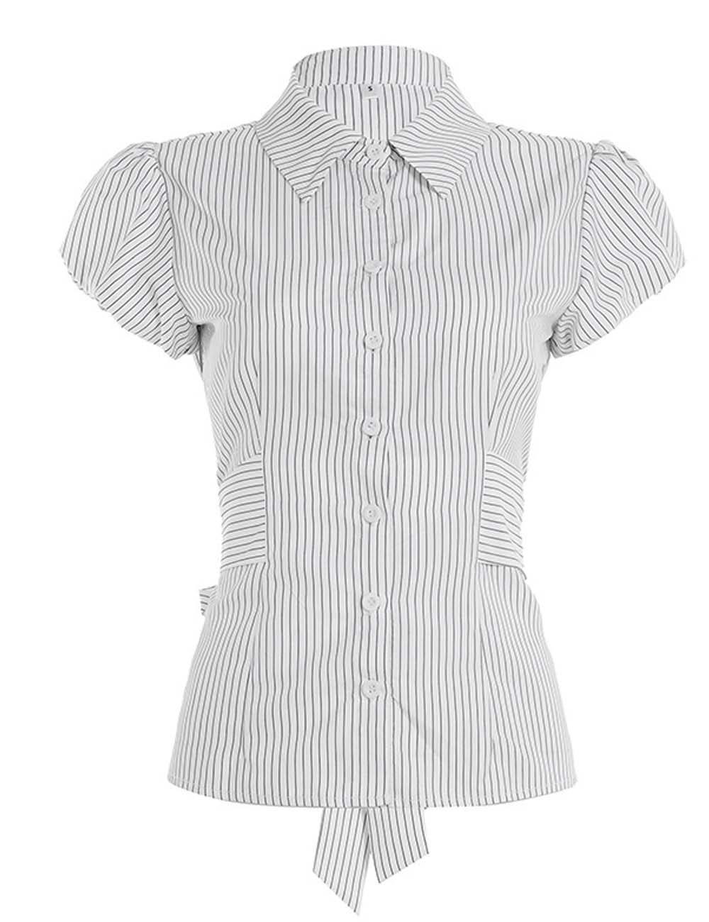 Simple Striped Button Down Tie Waist Shirt