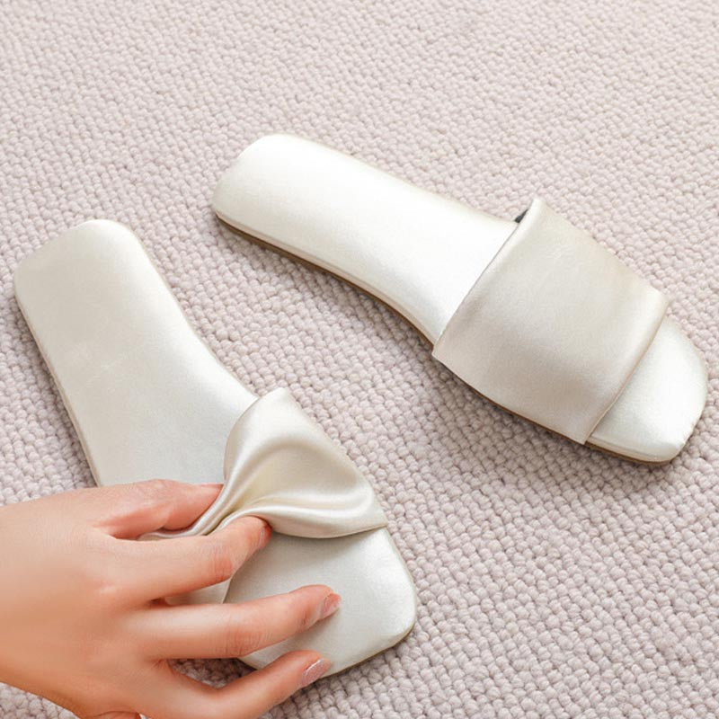 Elegant Solid Color Satin Open Toe Slippers