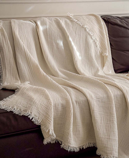 Cozy Solid Color Knit Woven Gauze Blanket