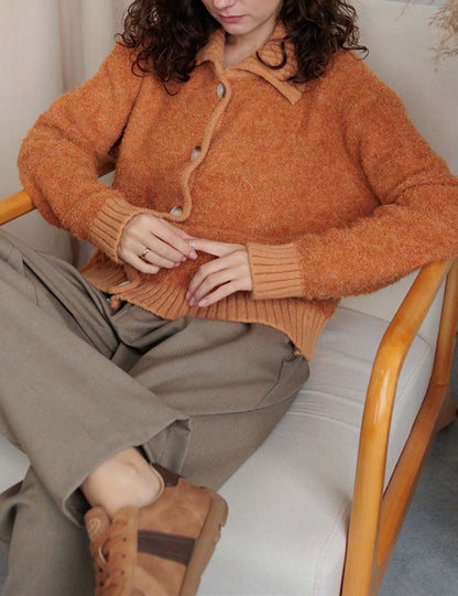 Casual Lapel Collar Long Sleeve Fuzzy Cardigan