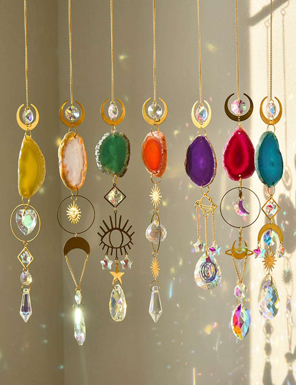 Colorful Agate Sun Moon Crystal Suncatcher