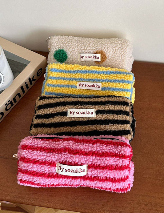 Color Block Plush Large Capacity Storage Bag