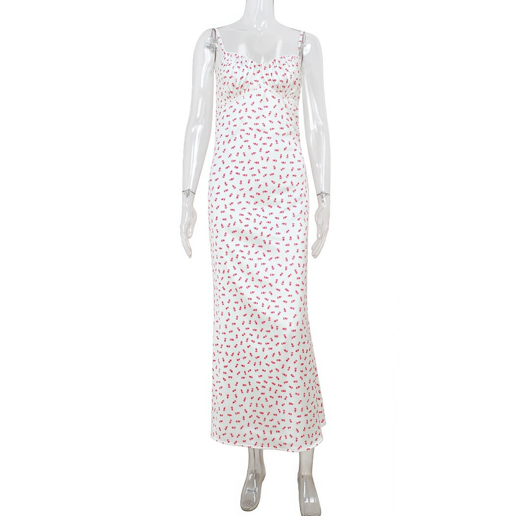 Floral Print Slim Lace Ruffle Maxi Dress