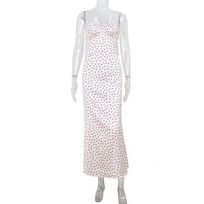 Floral Print Slim Lace Ruffle Maxi Dress