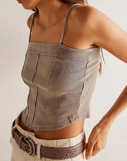 Washed Ribbed Slim Spaghetti Camis